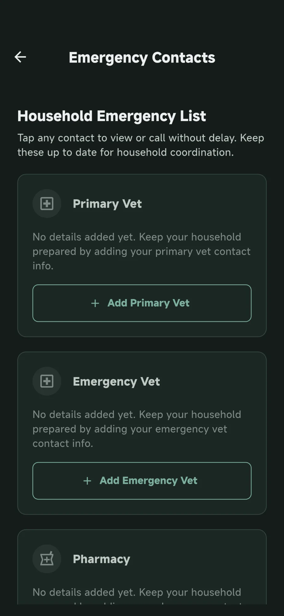 Emergency Contacts (Dark Mode)