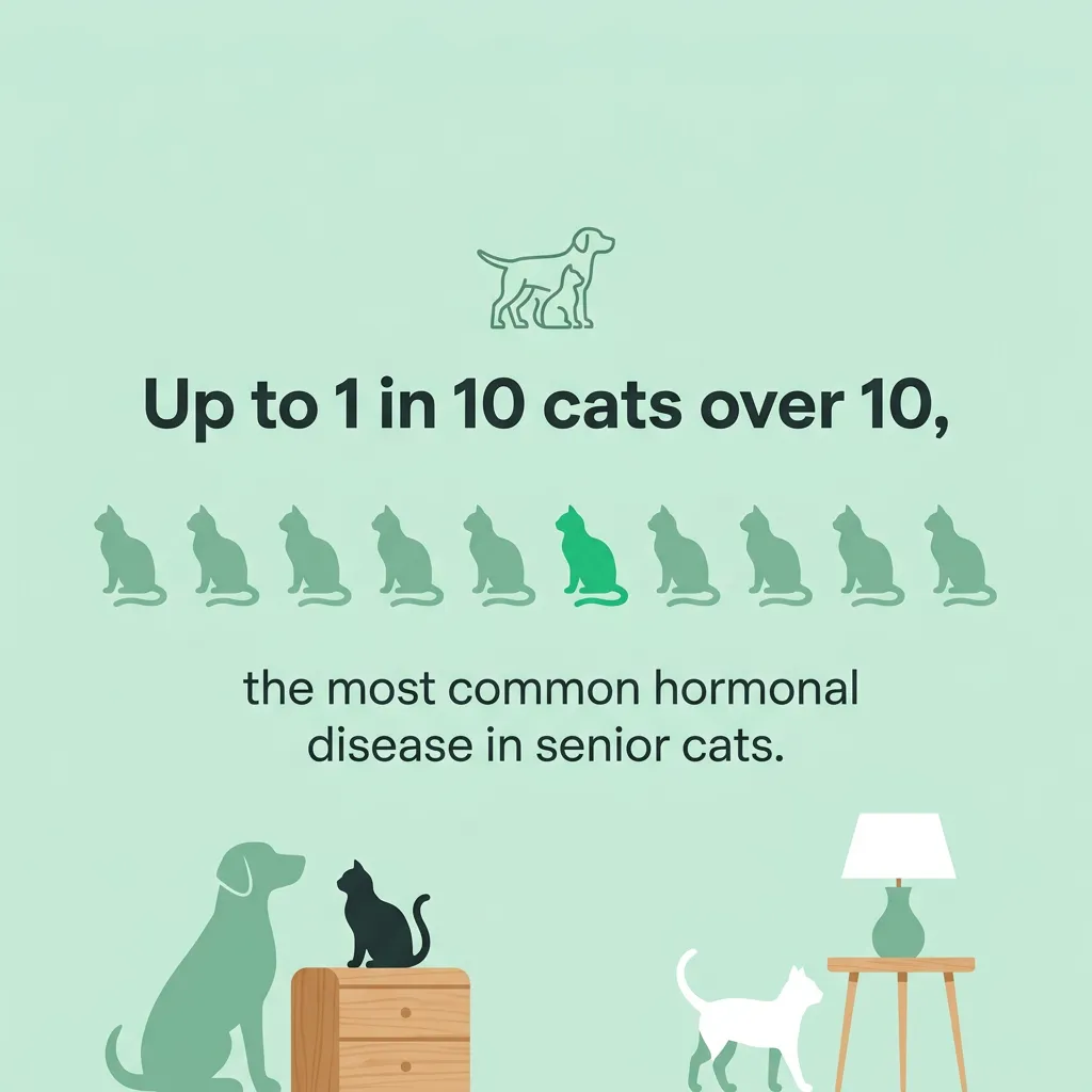 Infographic showing that up to one in ten cats over the age of ten develop hyperthyroidism, the most common endocrine disease in senior cats